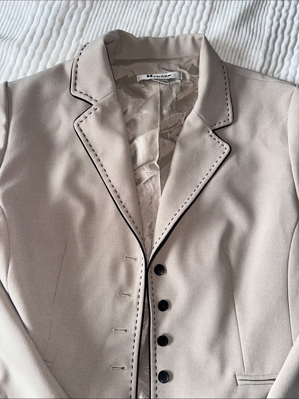 Light Beige Blazer with Dark Contrast Trim